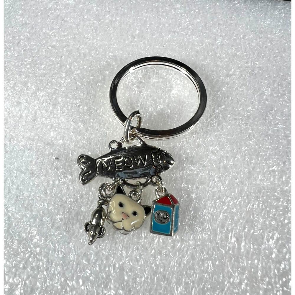 Cute Kitty Cat Meow Cat Person Pet Mom Dad Cat Lover Retro Keychain NEW - Picture 3 of 11